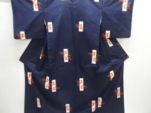 越後伝承紬　短冊に花模様織り出し着物